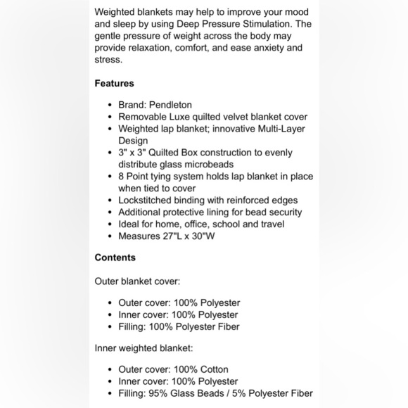 Pendletonton 7lbs Weighted Lap Blanket- Velvet Blue - Picture 3 of 3